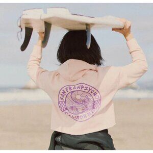 San Franpsycho Yin-Yang Crop Hoodie Women's Small Sweatshirt Blush Pink Purple